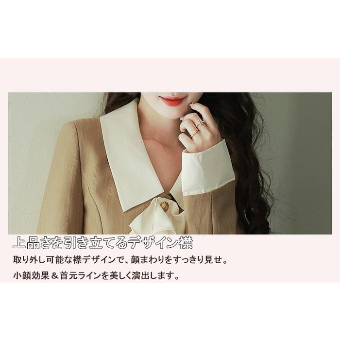 ツイード風 セットアップ ワンピース レディース 2点セット 長袖 上品 きれいめ クラロリ ロリータ風 春秋 通勤 お出かけ 入学式 卒業式 ブラウン S M L 2L_4
