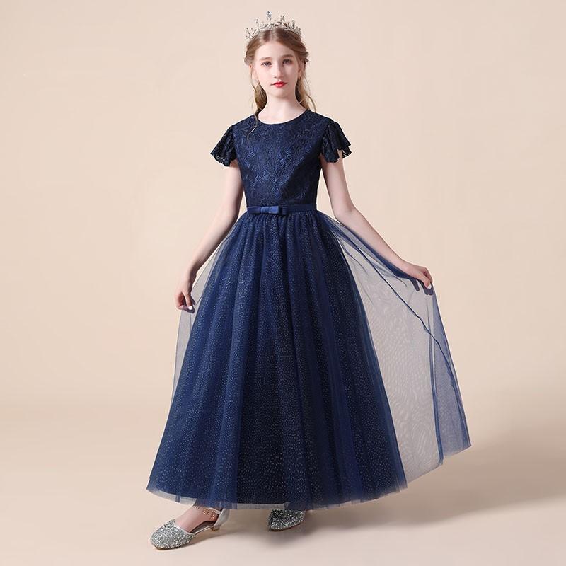 キッズドレス ピアノ 半袖 ドレス 演奏会 ネイビー キッズフォーマル