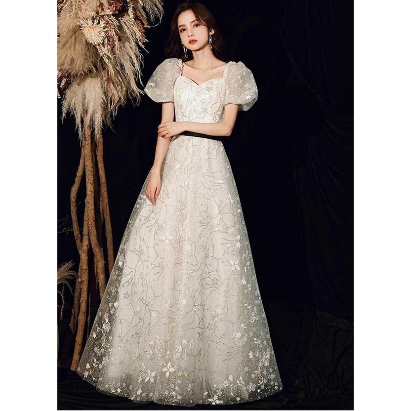 スクエアネック エレガント ドレス 大人 ピアノ 発表会 ロング丈