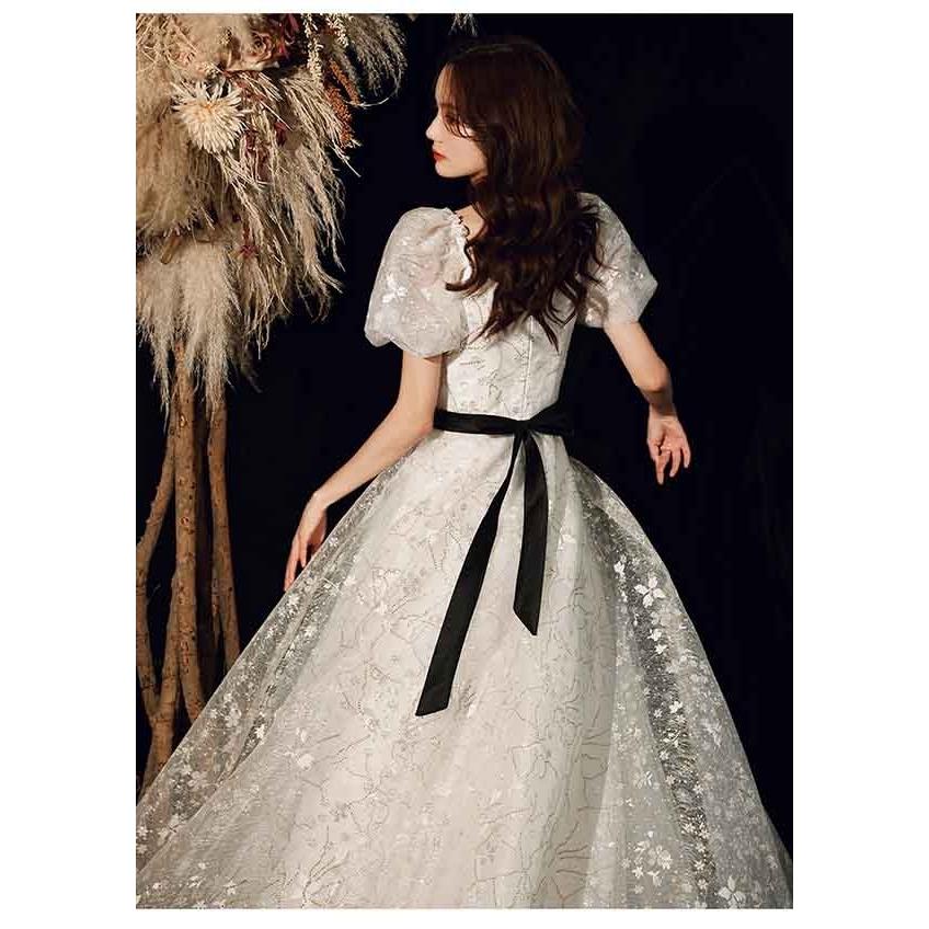 スクエアネック エレガント ドレス 大人 ピアノ 発表会 ロング丈