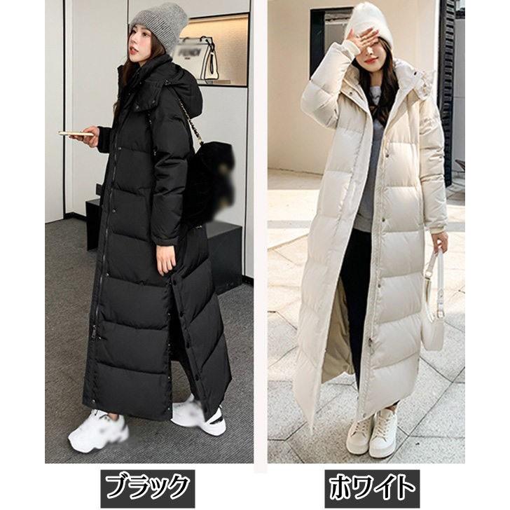 超ロングダウン レディース ダウンコート ロング 黒 ホワイト ベンチ