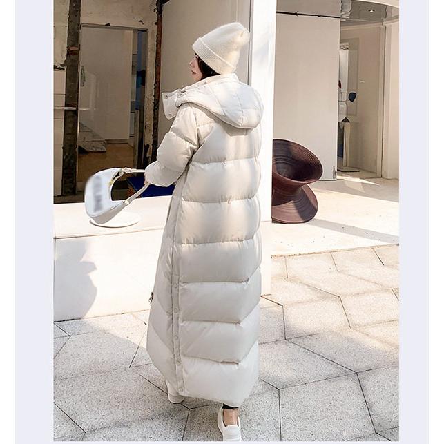 超ロングダウン レディース ダウンコート ロング 黒 ホワイト ベンチ