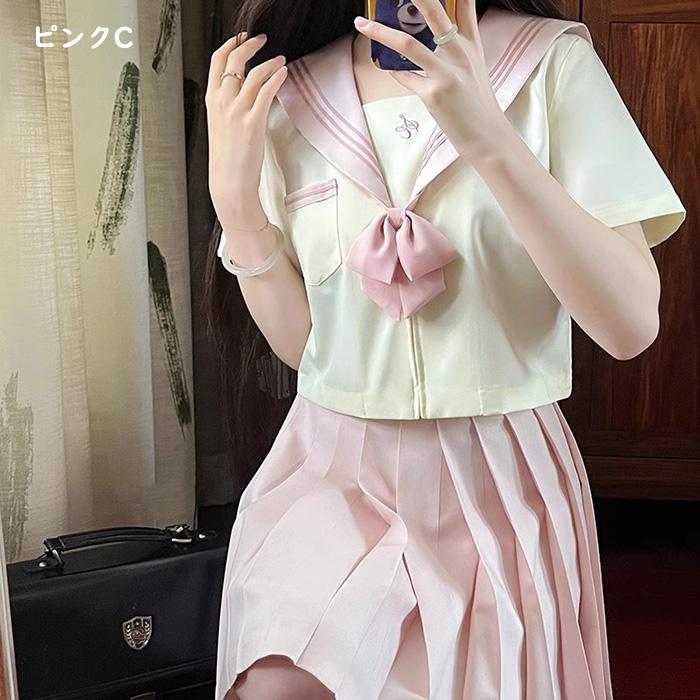 S/M/L/XL 制服 セーラー服 半袖 リボン付き スカート 夏セーラー