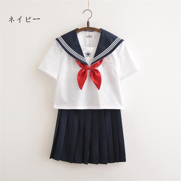 S/M/L/XL 制服 セーラー服 半袖 リボン付き スカート 夏セーラー