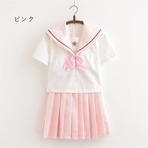 S/M/L/XL 制服 セーラー服 半袖 リボン付き スカート 夏セーラー