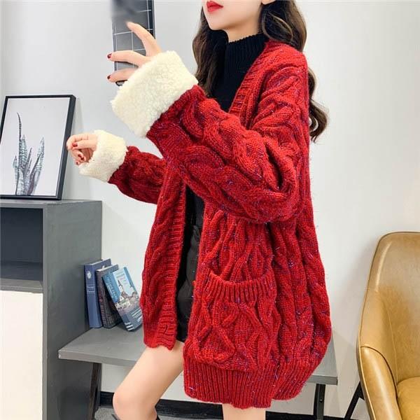 ざっくりニット カーディガン セーター ケーブル編み ロング