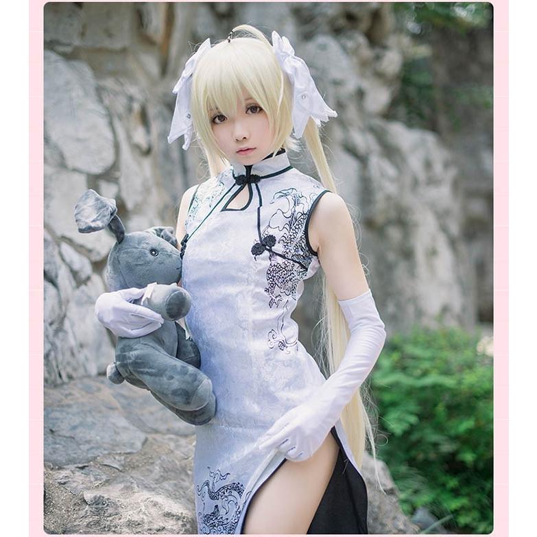 ヨスガノソラ 春日野穹 チャイナドレス ホワイト ブラック コスプレ