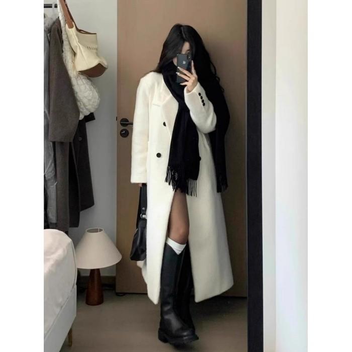 ホワイト 羊毛カシミヤ混 コート レディース 冬用 小柄さん向け ウール 