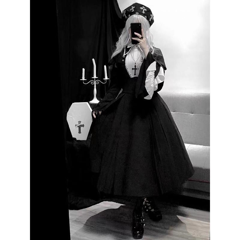 ワンピース ロリータ ハロウィン シスター風 ミモレ丈 セット 