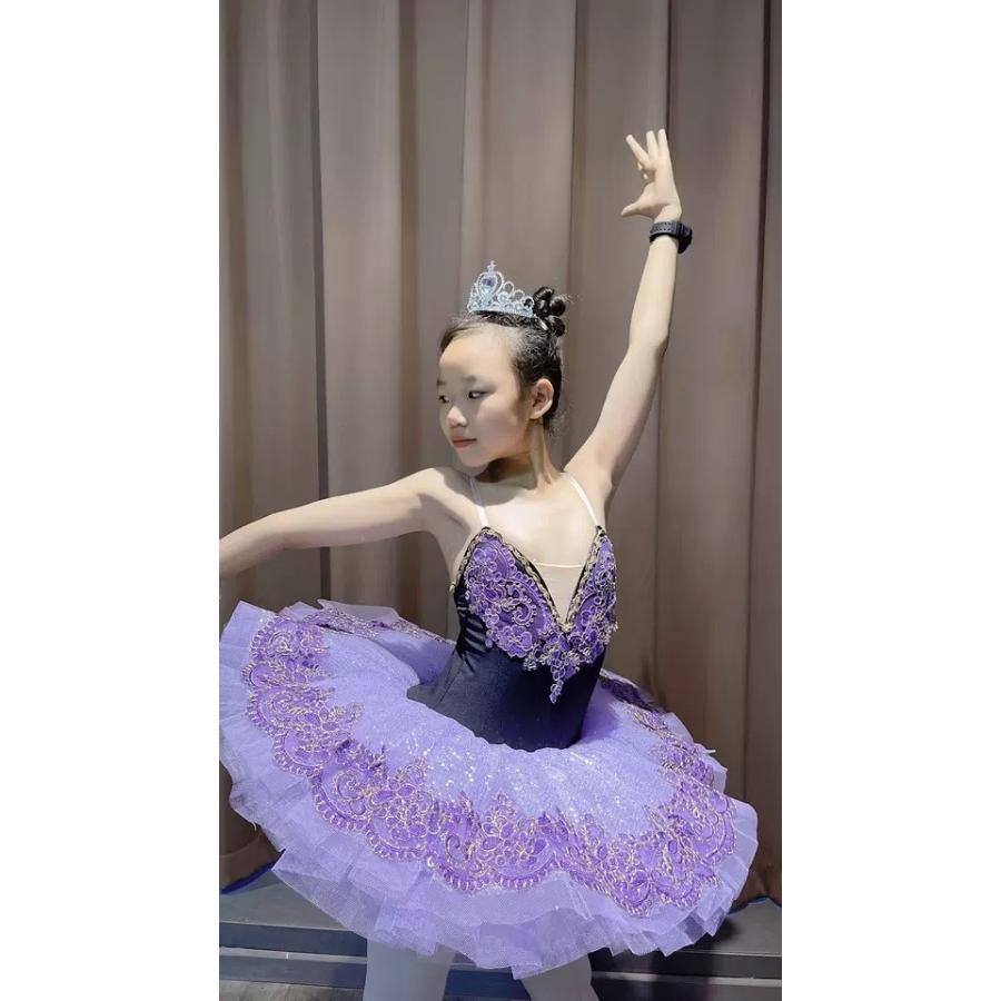 子供用バレエドレス 演出服 紫色 バレエチュチュ 子供 ダンス発表会