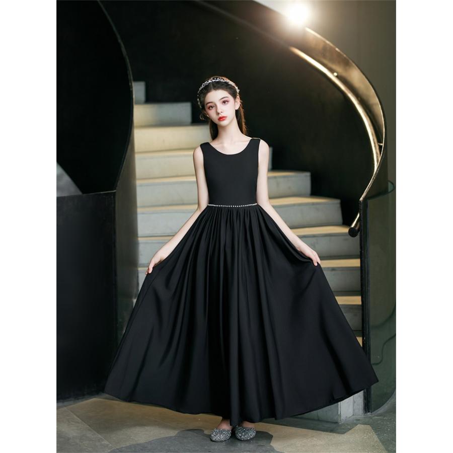 ドレス シフォン 発表会 女の子 ピアノ発表会 ブラック 黒 120 130 140
