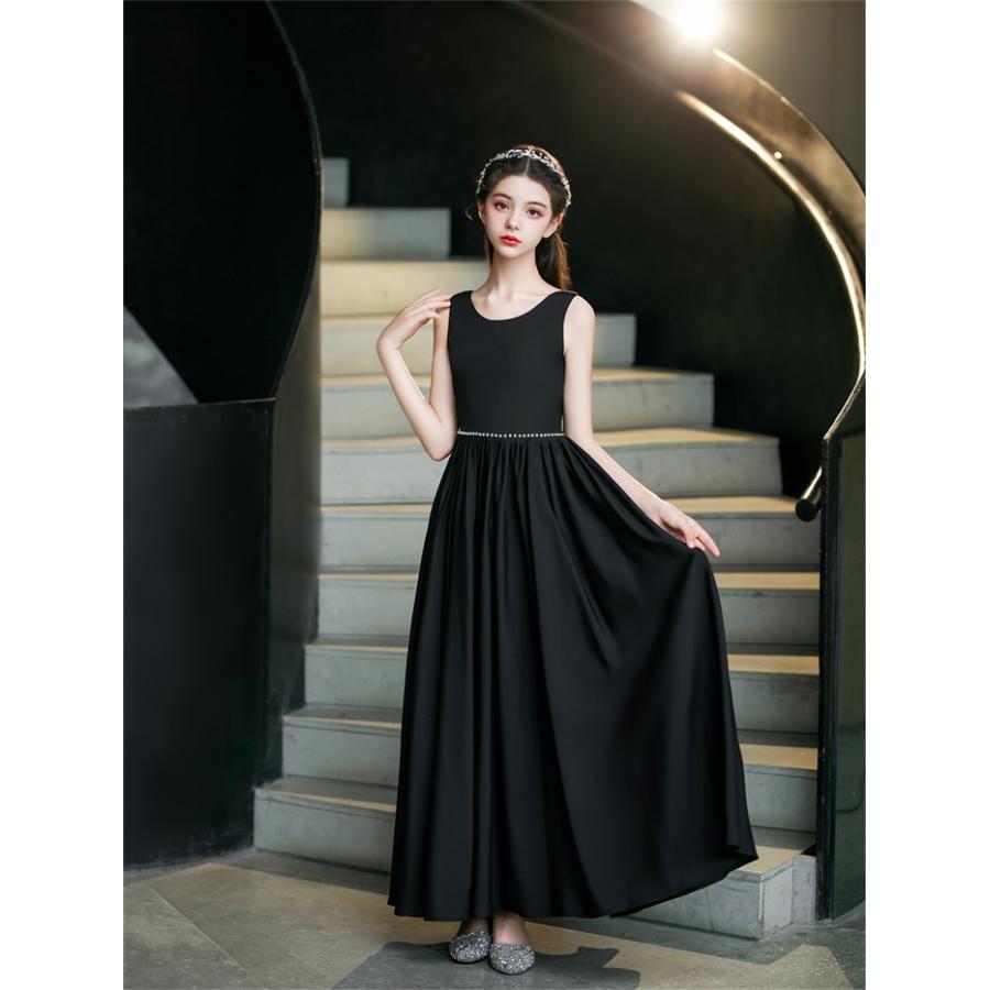 ドレス シフォン 発表会 女の子 ピアノ発表会 ブラック 黒 120 130 140