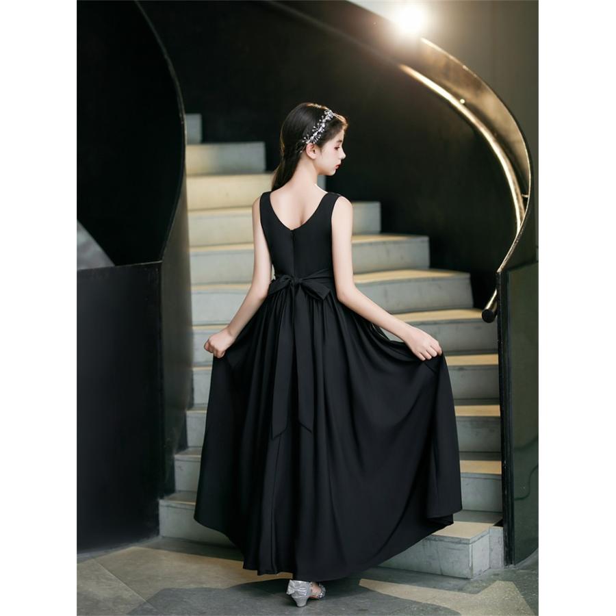 ドレス シフォン 発表会 女の子 ピアノ発表会 ブラック 黒 120 130 140