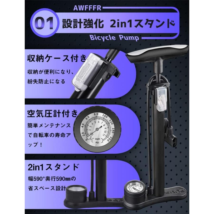自転車 空気入れ 仏式/英式/米式バルブ対応【160PSI/11Bar】 くうき