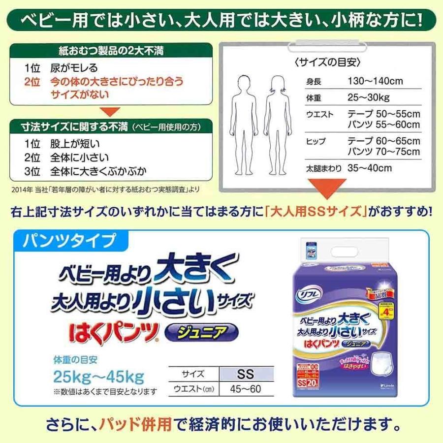 リフレ 大人用紙おむつ パンツ 介護 オムツ SS リフレ はくパンツ ジュニア SSサイズ 20枚×8袋 ss オムツ 介護 大人用 紙おむつ 紙パンツ ぱんつ 女性用 男性用｜itto-store｜04