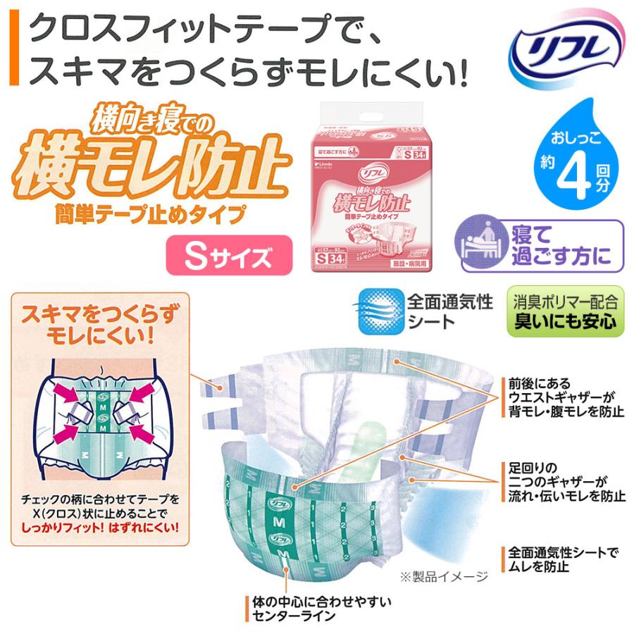 大人用紙おむつ テープ リフレ 簡単テープ止めタイプ 横モレ防止 Sサイズ 34枚×1袋 おしっこ約4回分 介護 大人 紙おむつ 大人用 大人用オムツ 介護用 おむつ|itto-store|02