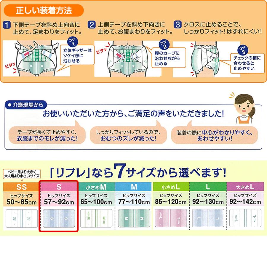 大人用紙おむつ テープ リフレ 簡単テープ止めタイプ 横モレ防止 Sサイズ 34枚×1袋 おしっこ約4回分 介護 大人 紙おむつ 大人用 大人用オムツ 介護用 おむつ|itto-store|03