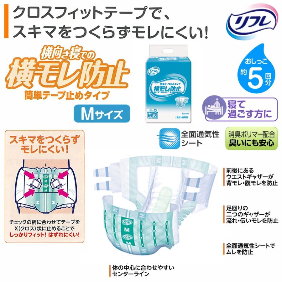リフレ 簡単テープ止めタイプ 大人用紙おむつ テープ 介護 オムツ M 横