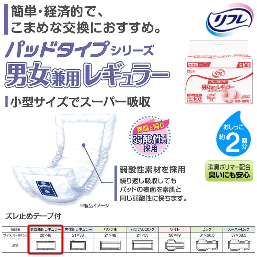 リフレ 大人用紙おむつ 尿とりパッド 介護 オムツ パッドタイプ 男女兼用レギュラー 30枚×4袋 Sサイズ パット 大人用 紙おむつ ぱっど 女性用 男性用 | リフレ（紙おむつ） | 01