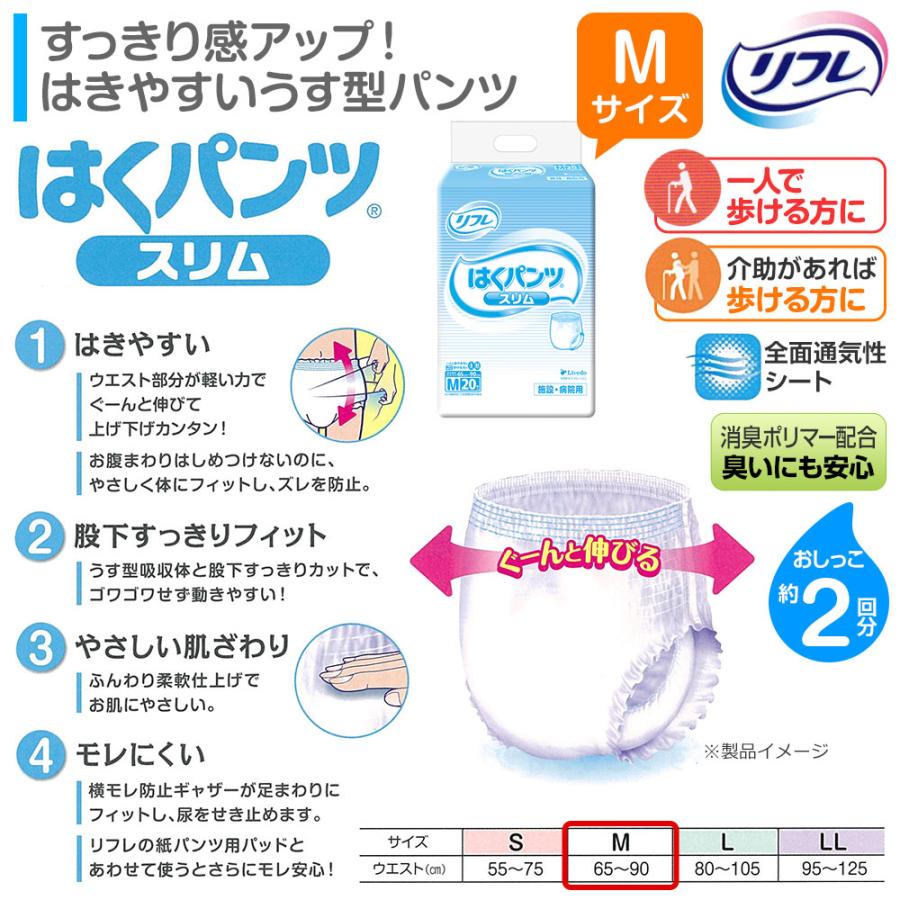リフレ 大人用紙おむつ パンツ 介護 オムツ M はくパンツ スリムタイプ Mサイズ 22枚×6袋 m オムツ 介護 大人用 紙おむつ 紙パンツ ぱんつ 女性用 男性用 | リフレ はくパンツ | 01