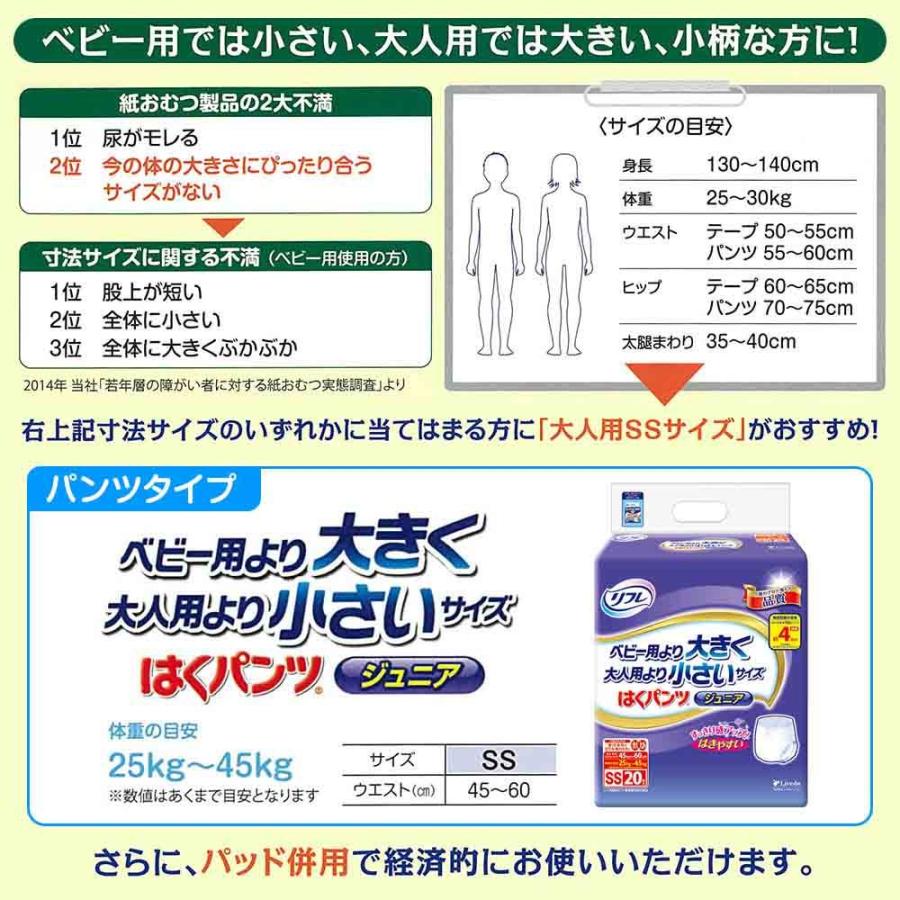 リフレ 大人用紙おむつ パンツ 介護 オムツ SS リフレ はくパンツ ジュニア SSサイズ 20枚×1袋 ss オムツ 介護 大人用 紙おむつ 紙パンツ ぱんつ 女性用 男性用｜itto-store｜03