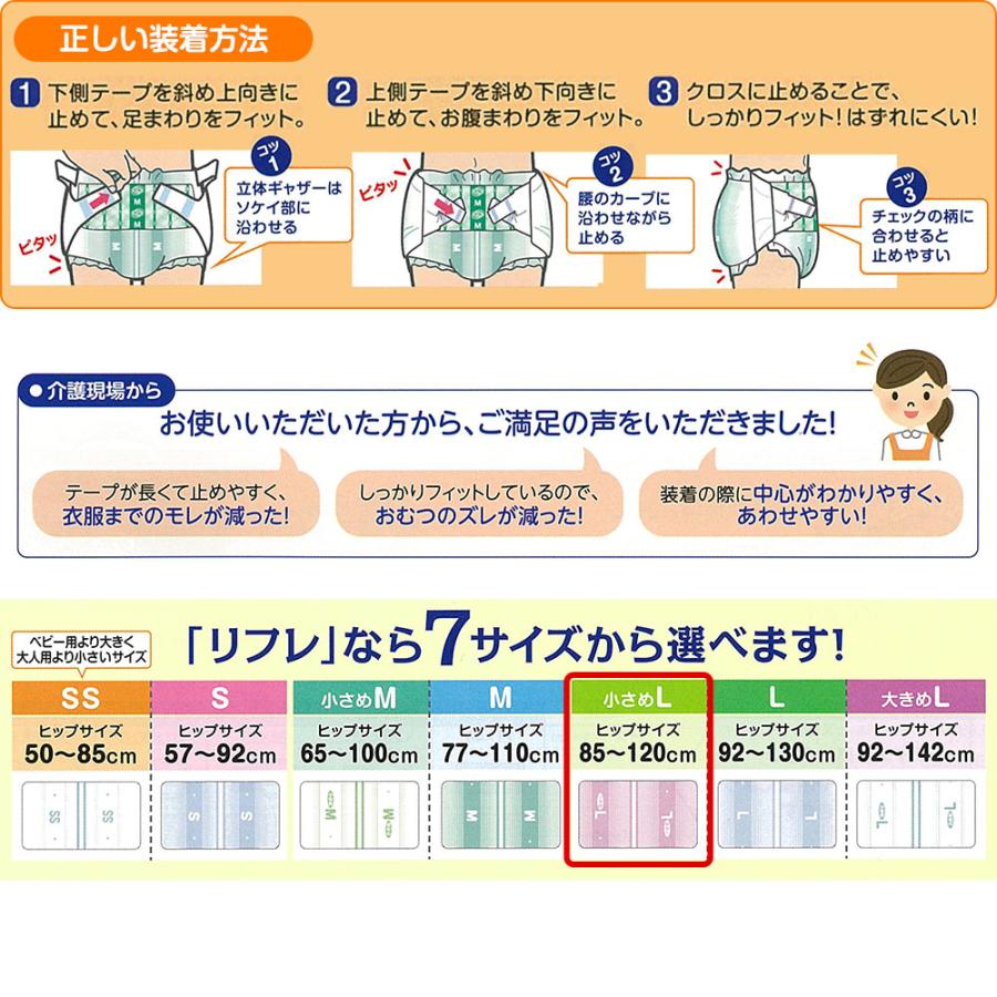 大人用紙おむつ テープ リフレ 簡単テープ止めタイプ 横モレ防止 小さめLサイズ 26枚×3袋 おしっこ約5回分 介護 大人 紙おむつ 大人用 大人用オムツ 介護用 l|itto-store|03