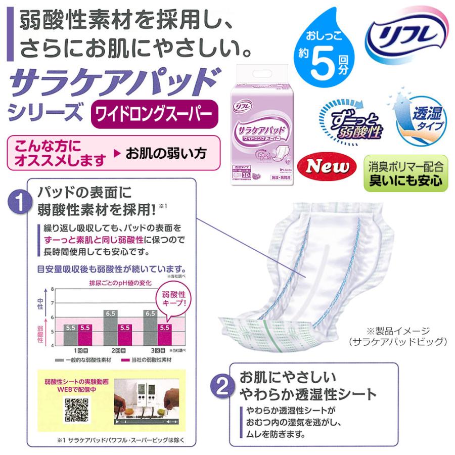 リフレ 尿とりパッド 大人用紙おむつ 介護 オムツ サラケアパッド ワイドロング スーパー 30枚×3袋 Mサイズ パット 大人用 紙おむつ 紙 女性用 男性用 | リフレ サラケアパッド | 02