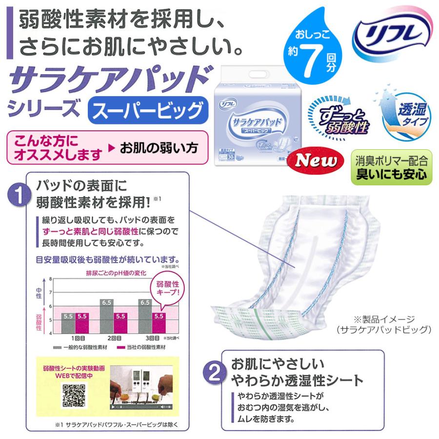 「まとめ買いで10％OFF」大人用紙おむつ パッド リフレ サラケアパッド スーパー ビッグ 30枚×3袋 おしっこ約7回分 | リフレ サラケアパッド | 01