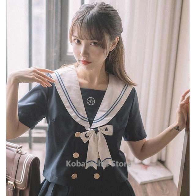 セーラー服学生制服プリーツスカートコスプレ可愛いレディーススーツ衣装セーラー襟女の子スーツ3点セットスカート学院祭イベント用 95 Off