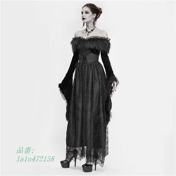 メーカー直販 ヴィンテージ 長袖 ゴスロリ ゴシック ロリータ服 肩出し ドレス 文化祭 貴族風 オフショルダードレス ワンピース 長 Cool ドレス ブラック 貴族風 ゴシック風 学園祭 編み上げ オープニング大放出セール