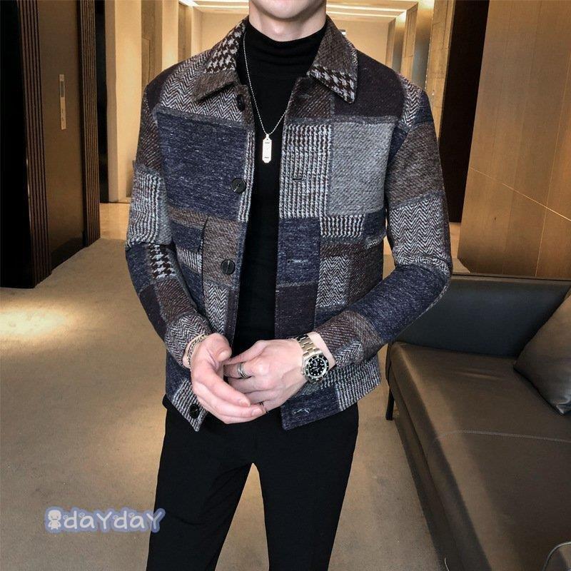 公式 ジャケット メンズ ラシ ビジネスジャケット チェック柄 コート ジャケット メンズ コート 秋冬新作 防風防寒 個性紳士 アウター 通勤 細身スリム イギリス風 メルトンコート ラシャコート ビジネスジャケット チェック柄 コート アウター Smssvg Org