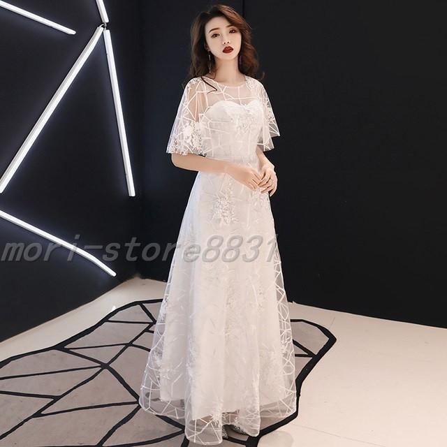 とっておきし新春福袋 演奏会 カクテルドレス ロングドレス 白 ホワイト イブニングドレス 透け感 パーティードレス スレンダーライン 発表会 二次会 お呼ばれ 誕生日 パーティドレス 色 白 Acte Paris Org