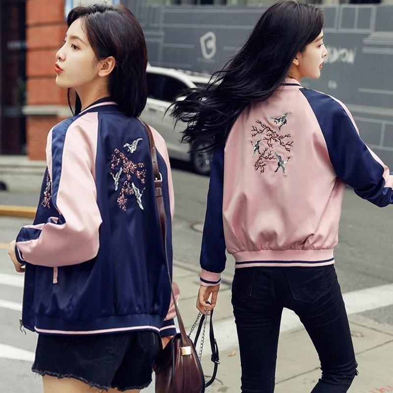 週末限定タイムセール 爆売中 スカジャン鳥 花刺繍 レディース ジャケット ジップアップ おしゃれ スタジアムジャンパー アウター 秋冬 Aynaelda Com