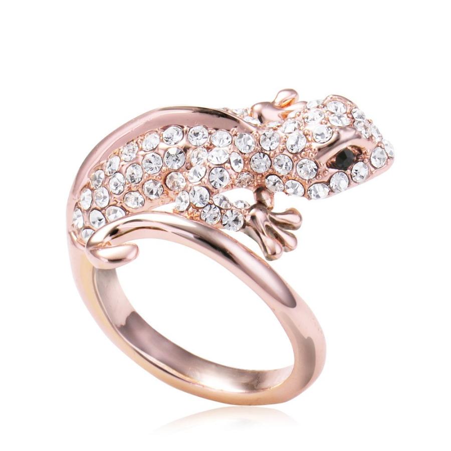 IUHA 18Kピンクゴールドメッキ ヤモリ リング スワロフスキー社