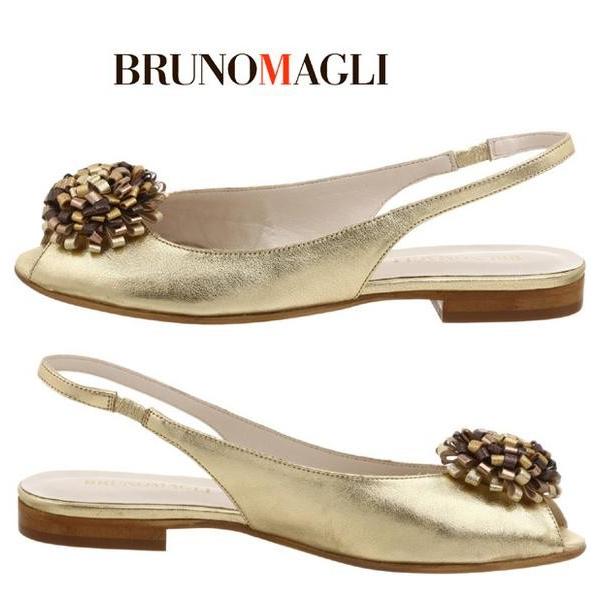 イタリア老舗Bruno Magli 22.5＃ブルーノマリレザー花モチーフ付バック 