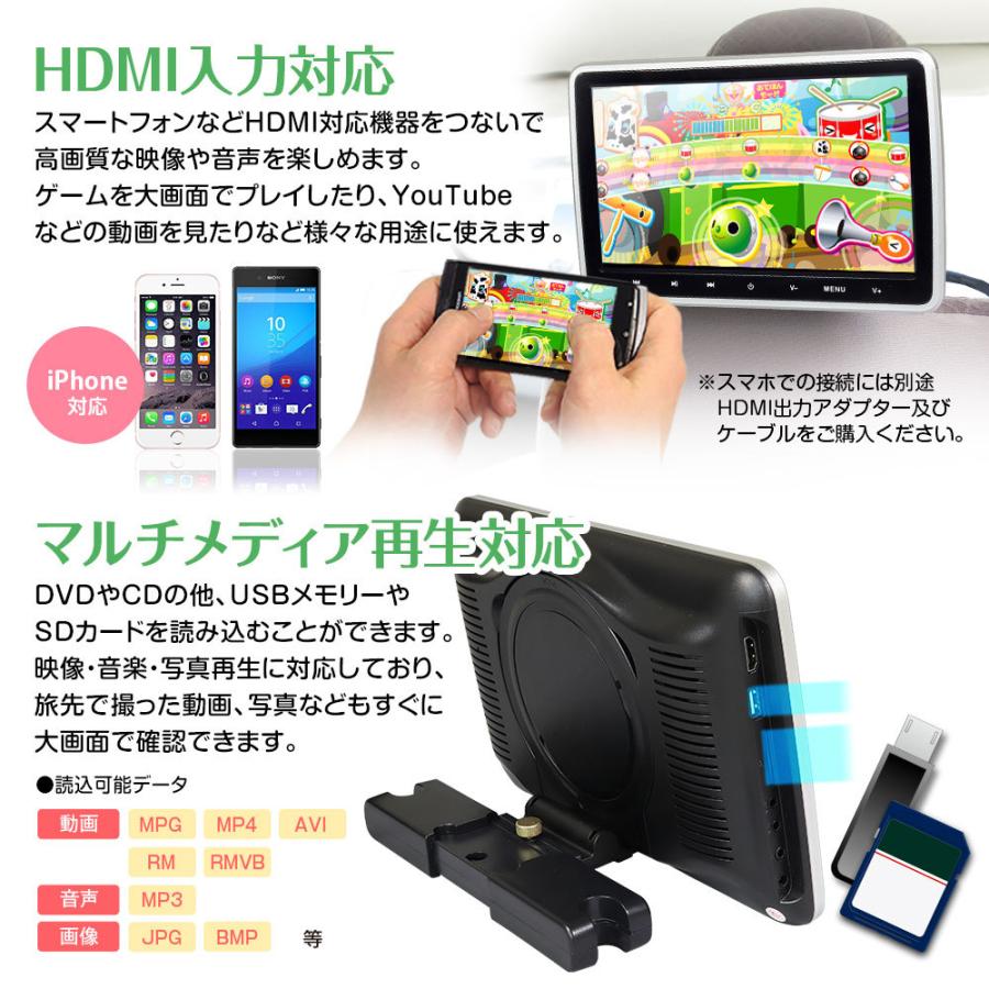 Dvdプレーヤー 車載 家庭用 Hdmi 10 1インチ ポータブル Acアダプター リアモニター ヘッドレスト Hdmi Iphone スマートフォン Cprm Cd Sd Tk 3 I V Base 通販 Yahoo ショッピング