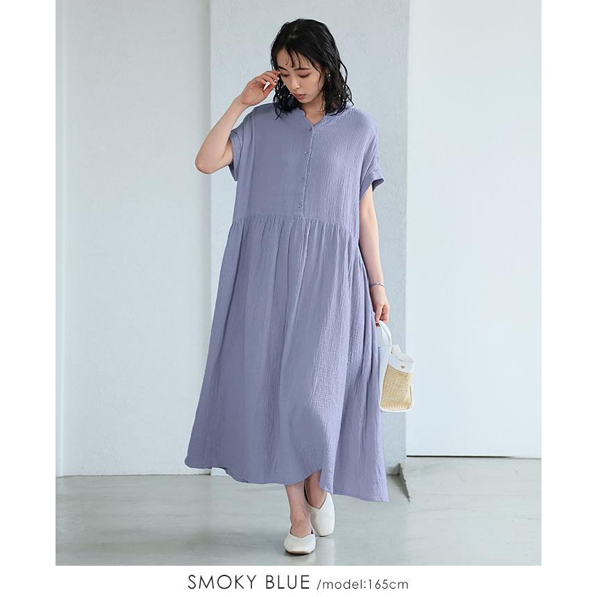 真*魚様 FURFUR 少しくすんだライトブルー 半袖ワンピース ワンピース レディース 40代 50代 きれいめ 夏 ワンピ 半袖