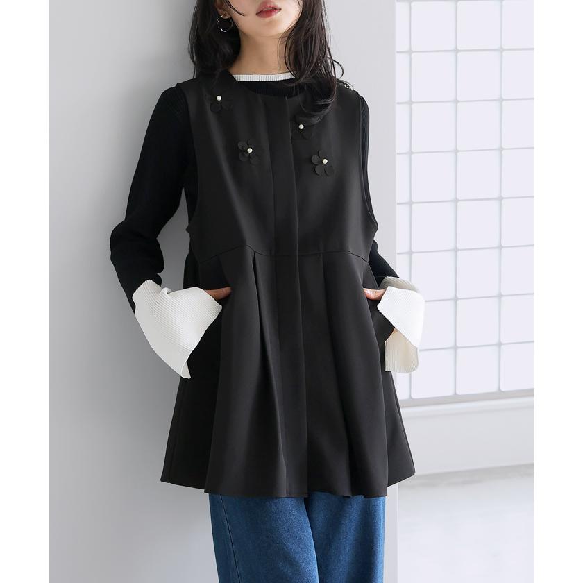 なる　クールカレアン　　新品未使用 レディース　ベスト　ジレ トップス ジレ ベスト レディース トップス 30代 40代 50代 フレア パール 花