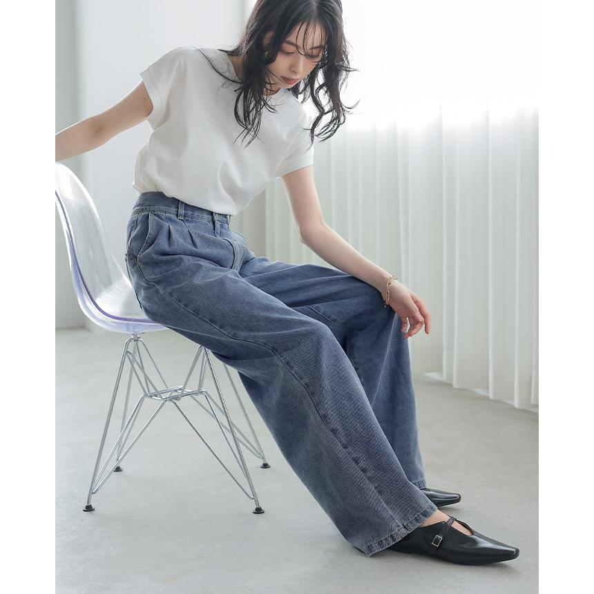 群言堂デニムワイドパンツ ゴムウエスト ワイドデニム デニム レディース ボトムス パンツ ジーンズ ワイド