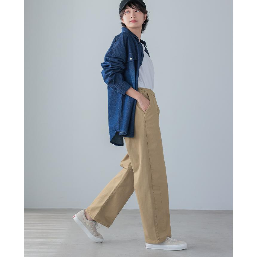 ツイルワイドパンツ レディース ボトムス パンツ ウエストゴム ポケット 綿 ゆったり 大きいサイズ 体型カバー メール便不可 |  | 19
