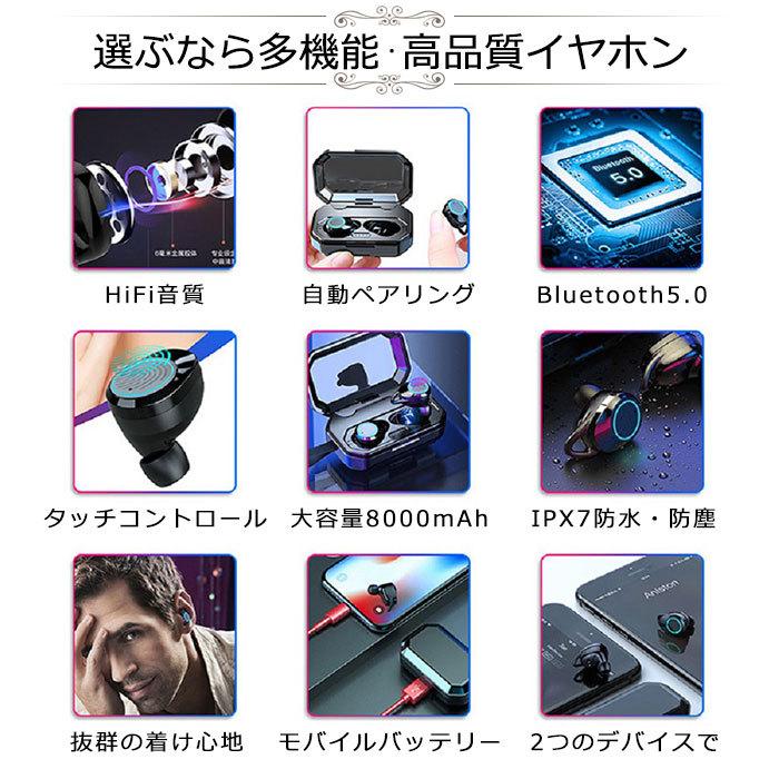 ワイヤレスイヤホン iphone イヤホン 【大容量 8000mAh