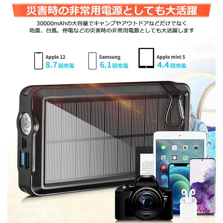 モバイルバッテリー 大容量 ソーラー充電器 軽量 ケーブル内蔵