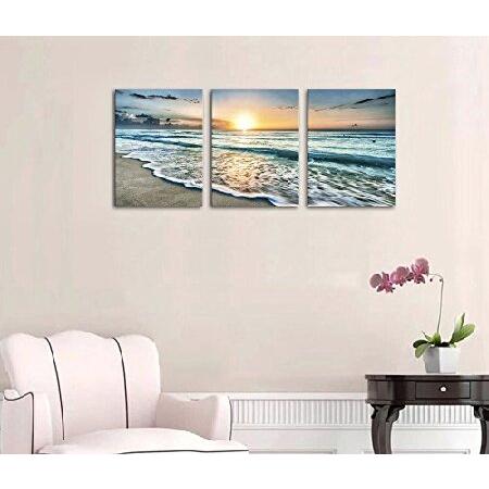 ショッピング超高品質 (Sunset Beach) - Canvas Art Wall Decoration for Home Office Sunset Beach Blue Waves Painting Contemporary Pictures Seascape Printed on Canvas 並行輸入