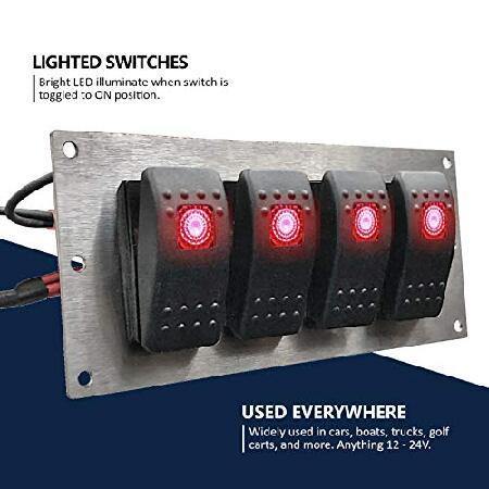 【超新作】 MGI SpeedWare 4 Switch Panel， 12vDC， Stainless Steel Plate with LED Marine Rockers (Red)並行輸入