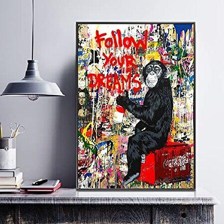 Banksy キャンバスウォールアート モンキー - Follow Your Dreams