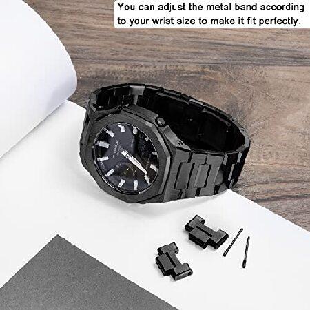 Hontao GA2100 5rd Model Home Oak All Metal Bezel Strap Simple Style In-one Watch Bands For GA2100 2110 Accessories (Black)並行輸入