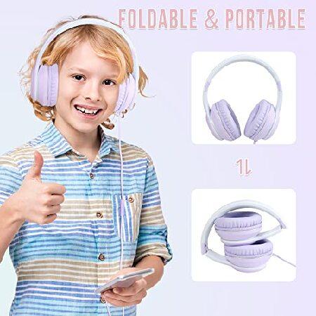 エッセンシャルズ rockpapa L22 On-Ear with Microphone， Folding Stereo Bass with 4.9Ft No-Tangle Cord， Wired for Kids Teens Travel School Smartphone Tablet (Purp並行輸入