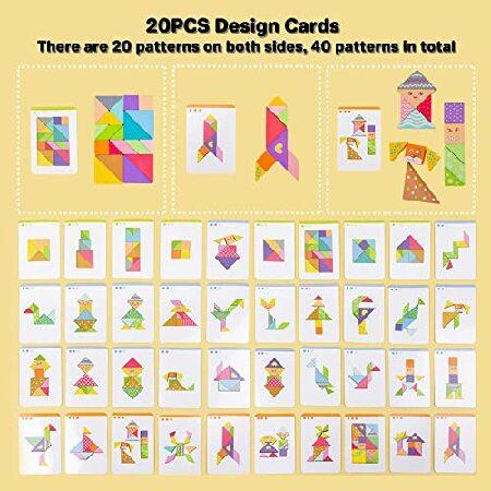 爆買い！ 21pcs Wooden Pattern Blocks for Kids Large Size Set of 3 Wooden Tangrams Puzzles Geometric Shapes Blocks with 20pcs Cards Montessori Learning 並行輸入