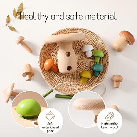 高級ブランド bopoobo Wooden Lacing Toys Mushroom Sorting Toys Montessori Activity for Baby Kids Educational Learning Montessori Travel Toy for Toddlers並行輸入