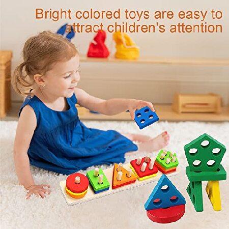 人気商品Time QianDanS Wooden Sorting ＆ Stacking Toy 3 in 1 Multi-Play Montessori Toy for 12+ Months Old Sensory Toys for Toddlers Montessori Puzzle Educat並行輸入